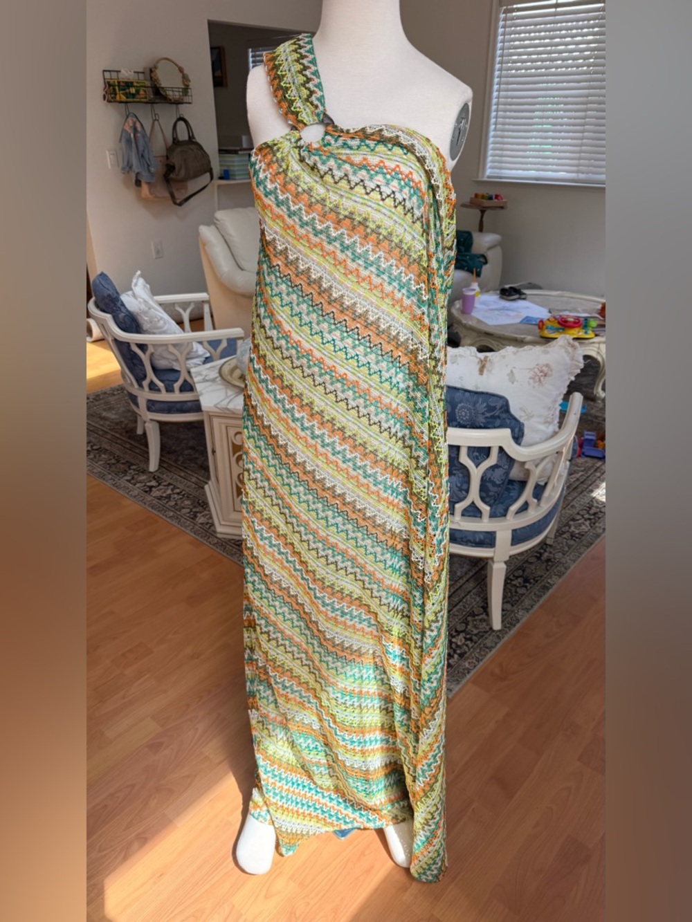 Women’s Maxi Dress in Green & Yellow Chevron Print